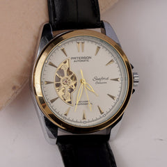 Mans Automatic Watch With Leather Straps Silver Gld