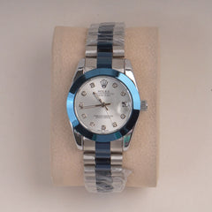 Two Tone Womans Silver Chain Wrist Watch With Silver Dial