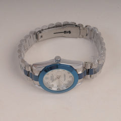 Two Tone Womans Silver Chain Wrist Watch With Silver Dial