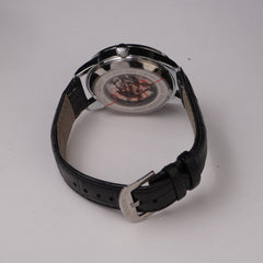 Mans Automatic Watch With Leather Straps Silver Blk