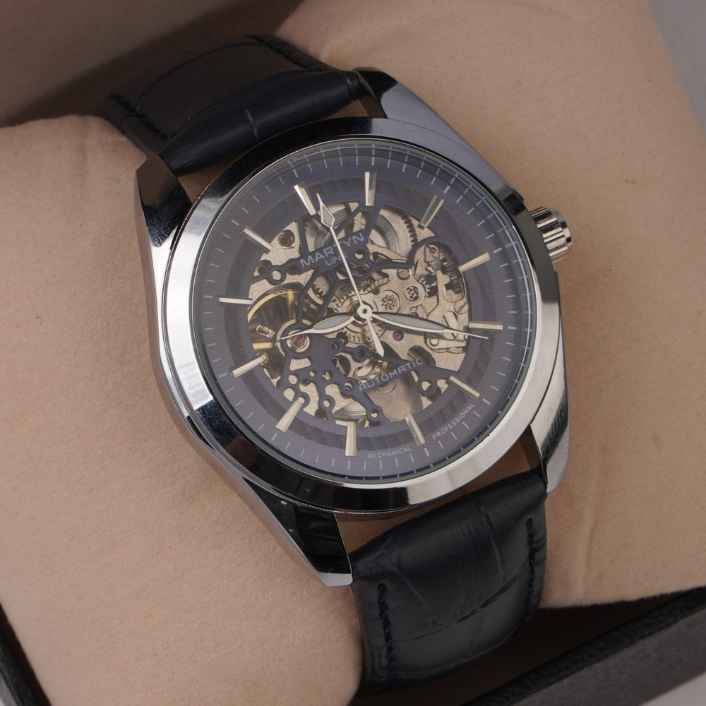 Mans Automatic Watch With Leather Straps Silver B