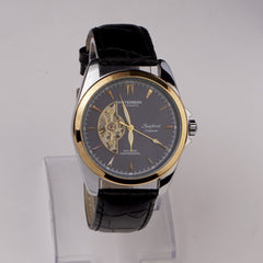 Mans Automatic Watch With Leather Straps Silver Bl