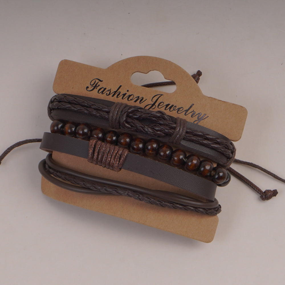 3pc Set Fashion Trendy Mans Bike Bracelet Brown