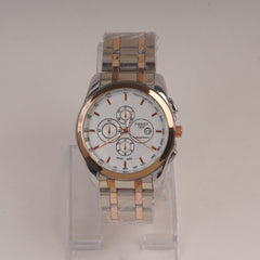 Two Tone Men's Chain Wrist Watch Rosegold with White Dial