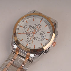 Two Tone Men's Chain Wrist Watch Rosegold with White Dial