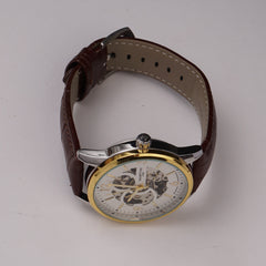 Mans Automatic Watch With Leather Straps Silver Wht 1