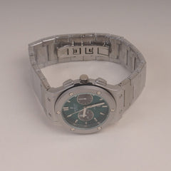 Mens Silver Chain Wrist Watch with Green Dial