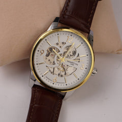 Mans Automatic Watch With Leather Straps Silver Wht 1