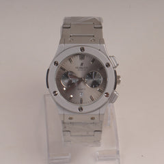 Mens Silver Chain Wrist Watch with Silver Dial