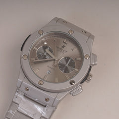 Mens Silver Chain Wrist Watch with Silver Dial