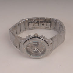 Mens Silver Chain Wrist Watch with Silver Dial