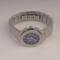 Mens Silver Chain Wrist Watch with Blue Dial