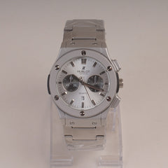 Mens Silver Chain Wrist Watch with White Dial