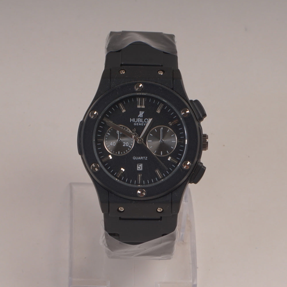 Mens Black Chain Wrist Watch with Black Dial