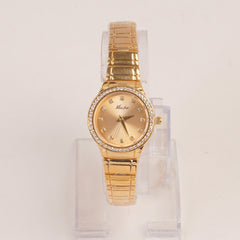 Woman Golden Chain Watch With Golden Dial