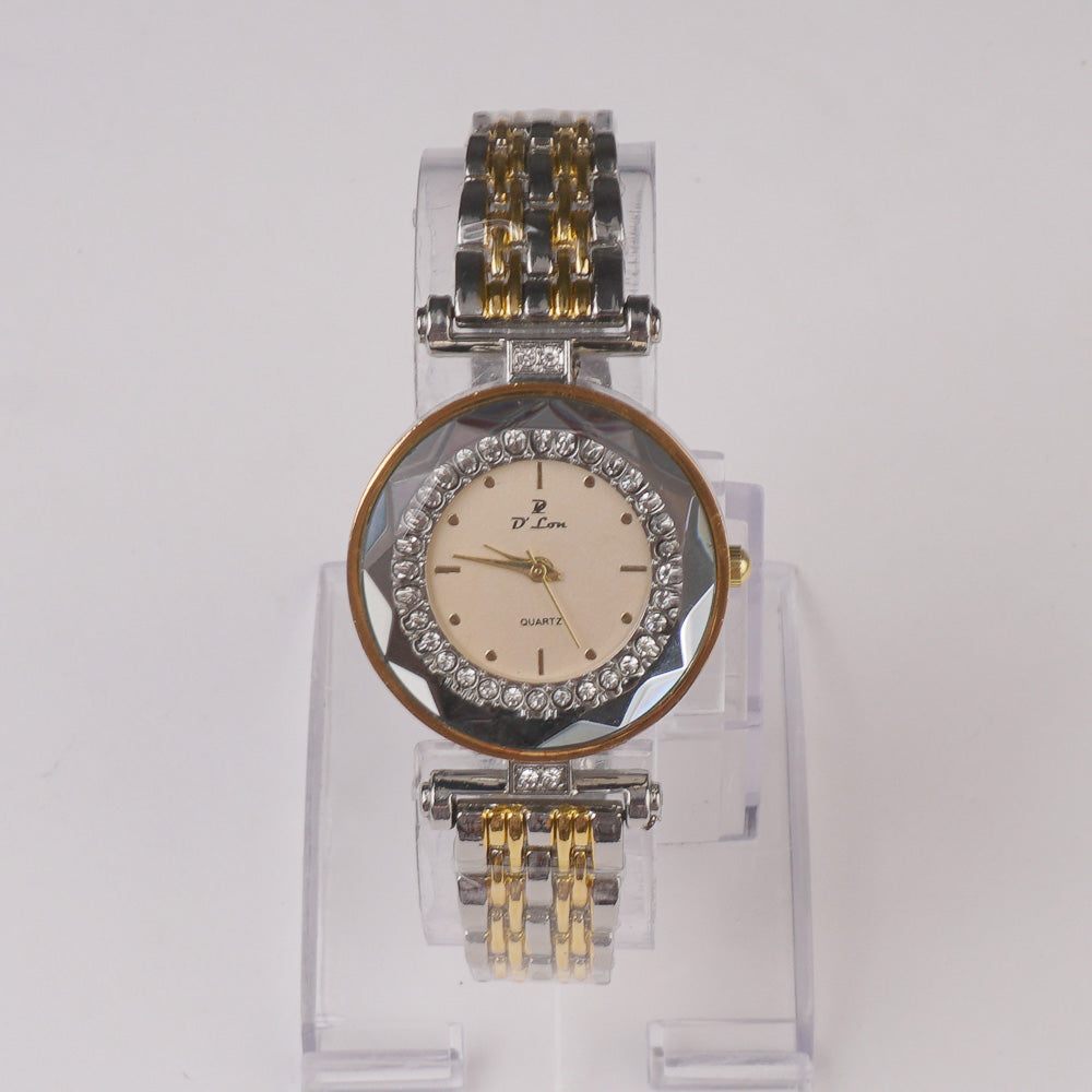 Two Tone Womens Chain Wrist Watch Silver Golden