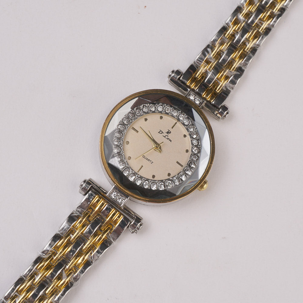 Two Tone Womens Chain Wrist Watch Silver Golden