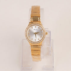 Woman Golden Chain Watch With White Dial