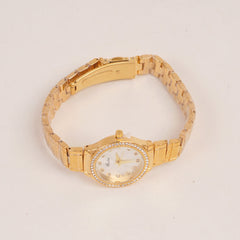 Woman Golden Chain Watch With White Dial