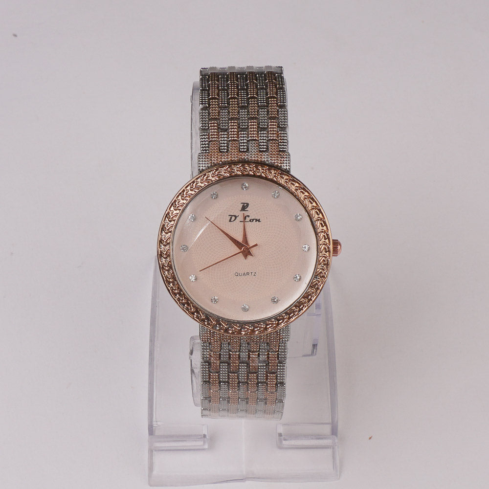 Two Tone Womens Chain Wrist Watch Rosegold Silver