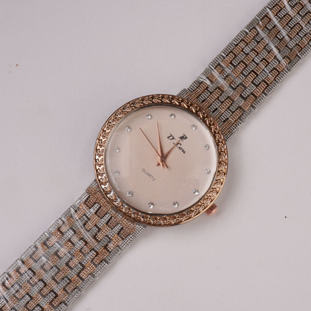 Two Tone Womens Chain Wrist Watch Rosegold Silver