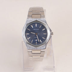 Mens Silver Chain Wrist Watch with Blue Dial