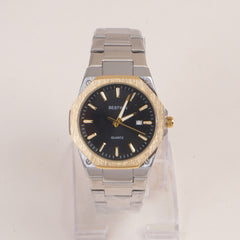 Mens Silver Chain Wrist Watch with Golden Black Dial