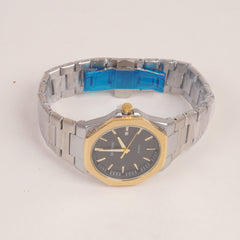 Mens Silver Chain Wrist Watch with Golden Black Dial