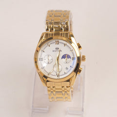 Mens Golden Chain Wrist Watch with White Dial