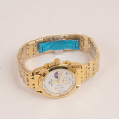 Mens Golden Chain Wrist Watch with White Dial