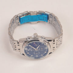 Mens Silver Chain Wrist Watch with Blue Dial