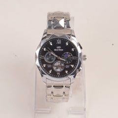 Mens Silver Chain Wrist Watch with Black Dial