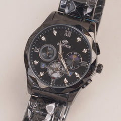 Mens Black Chain Wrist Watch with Black Dial