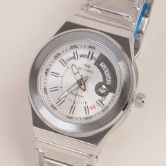 Mens Silver Chain Wrist Watch with White Dial