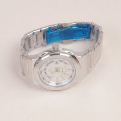 Mens Silver Chain Wrist Watch with White Dial