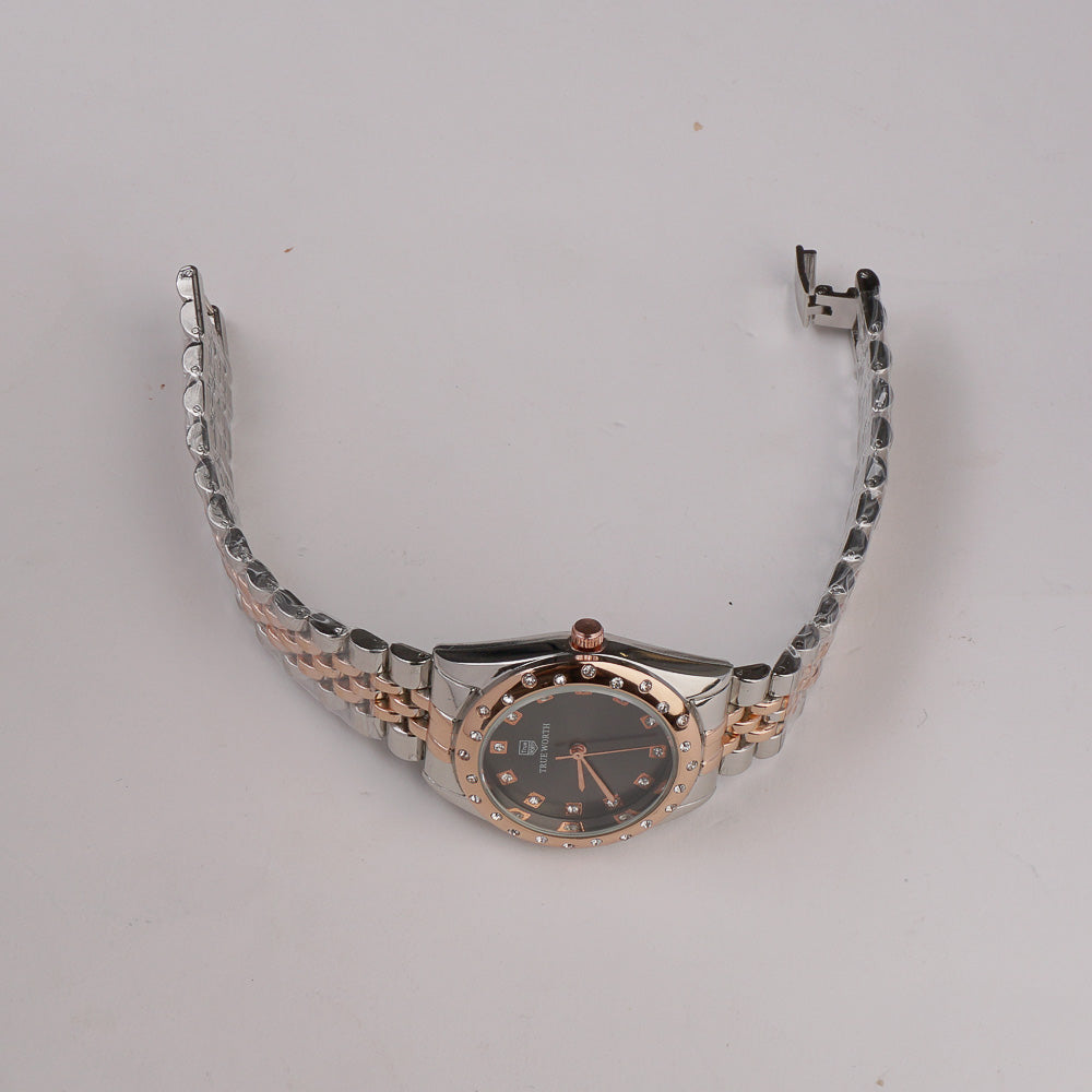 Two Tone Women's Chain Watch Rosegold Black