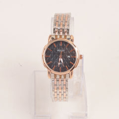 Two Tone Silver Chain Womans Rosegold Watch Black Dial