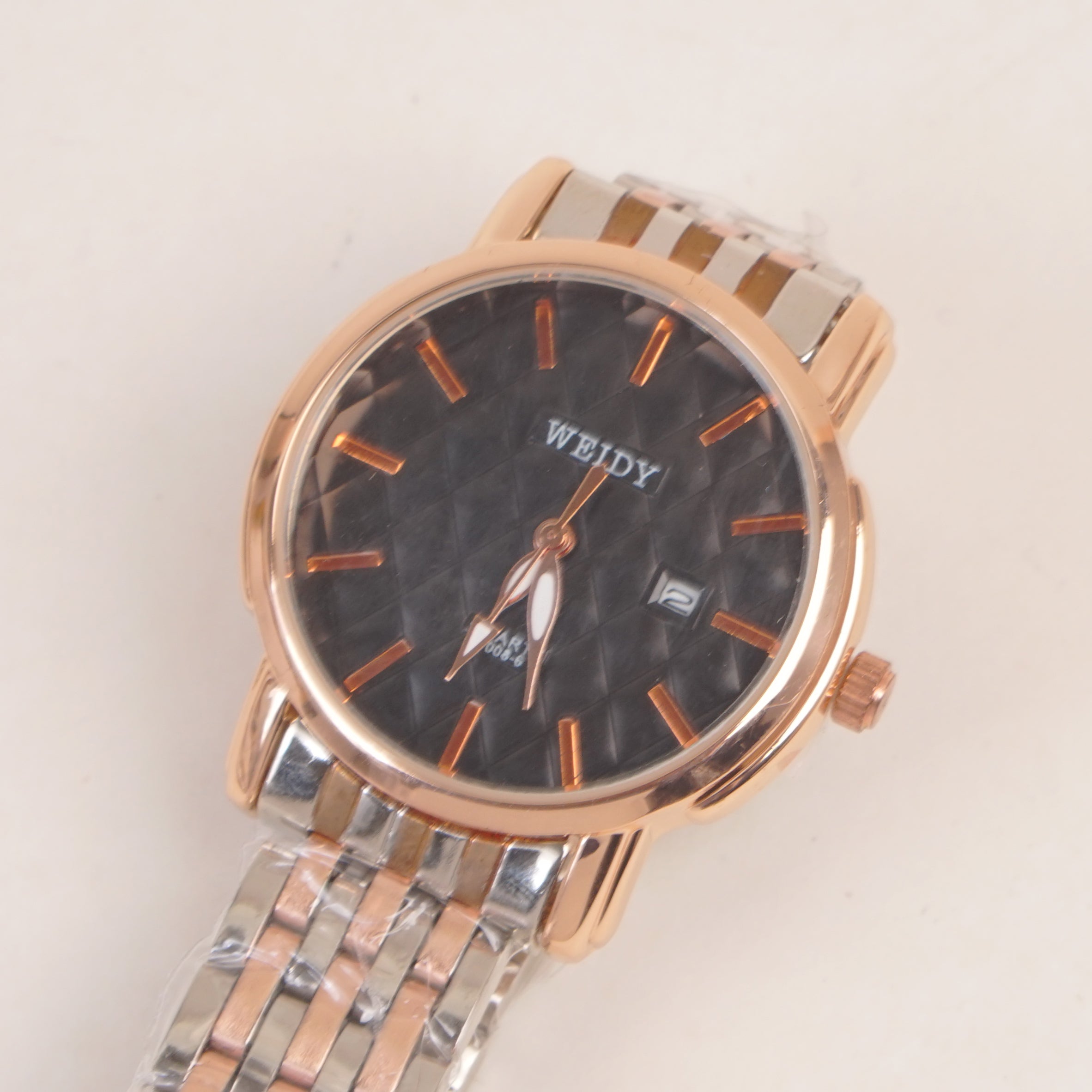 Two Tone Silver Chain Womans Rosegold Watch Black Dial