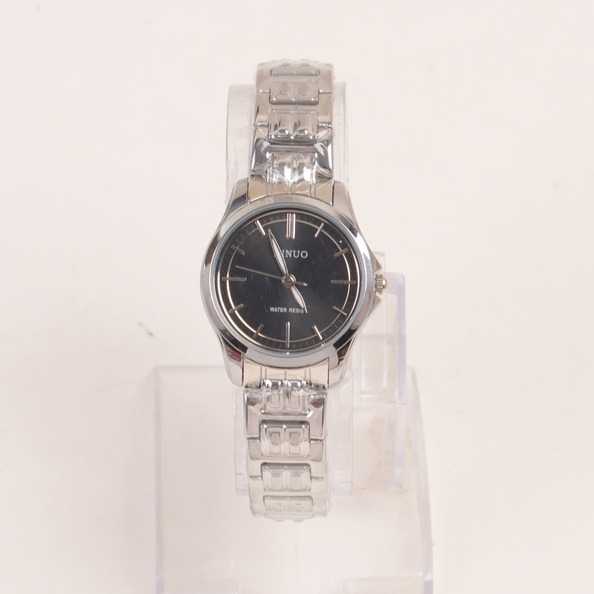 Silver Chain Womans Watch Black Dial