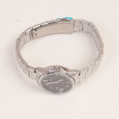 Silver Chain Womans Watch Black Dial