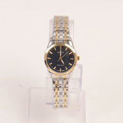 Two Tone Silver Chain Womans Golden Watch Blue shade glass black Dial