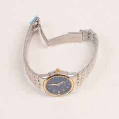 Two Tone Silver Chain Womans Golden Watch Blue shade glass black Dial