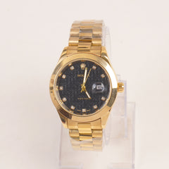 Golden Chain Wrist Watch With Black Dial R