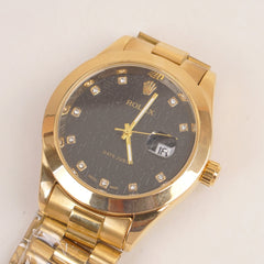 Golden Chain Wrist Watch With Black Dial R