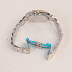 Two Tone Women's Silver Chain Wrist Watch With Green Dial