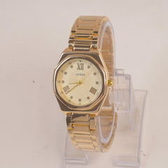Woman Golden Chain Watch With Golden Dial