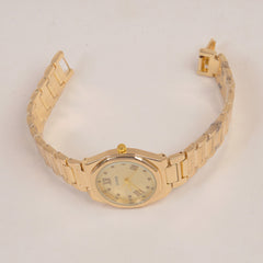 Woman Golden Chain Watch With Golden Dial