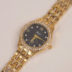 Woman Fancy Golden Chain Watch Golden Black Dial