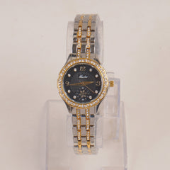 Two Tone Woman Fancy Chain Watch Golden Black Dial