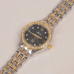 Two Tone Woman Fancy Chain Watch Golden Black Dial